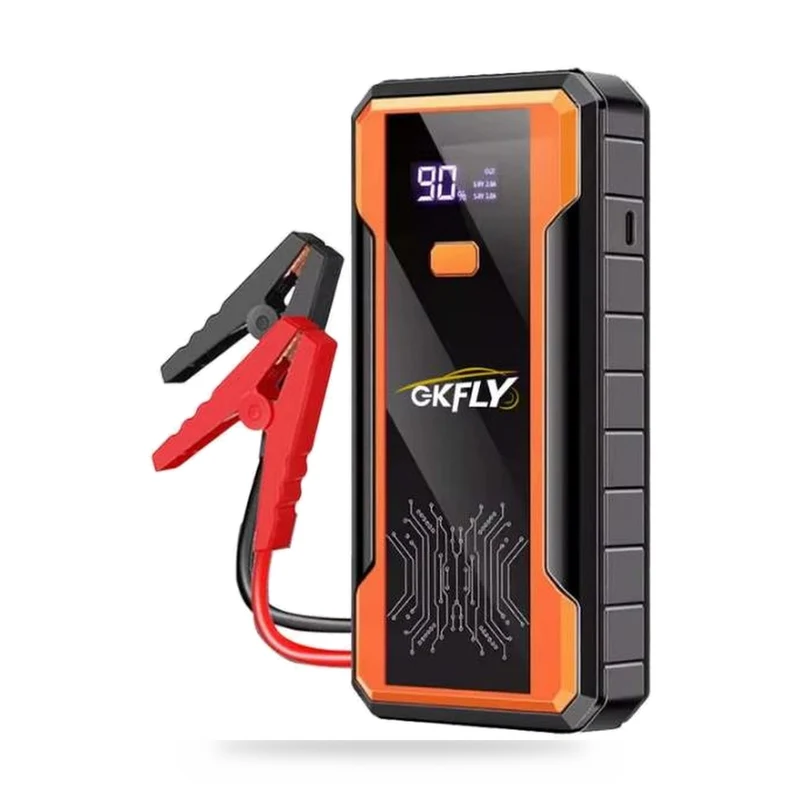 GKFLY | Booster de démarrage 12V compact orange, essence jusqu'à 6,5 L et diesel jusqu'à 4,5 L, écran et lampe LED