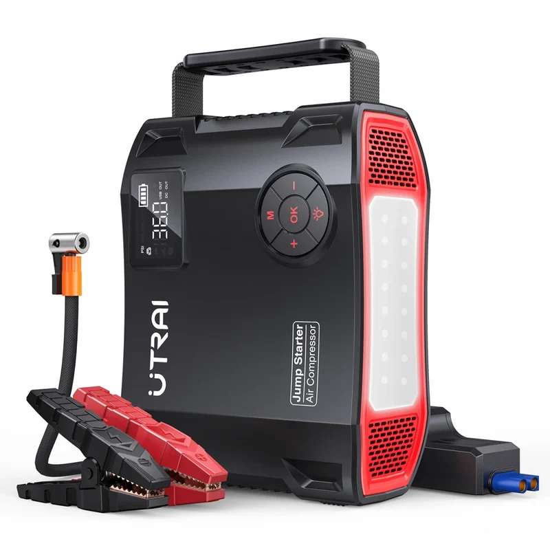 UTRAI | Booster de démarrage 4 en 1 avec compresseur 150 PSI, essence 8 L et diesel 6,5 L