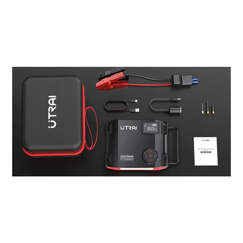 UTRAI | Booster de démarrage 4 en 1 avec compresseur 150 PSI, essence 8 L et diesel 6,5 L