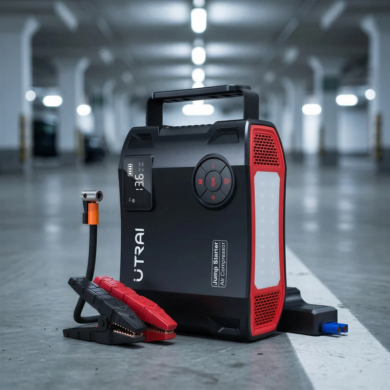 UTRAI | Booster de démarrage 4 en 1 avec compresseur 150 PSI, essence 8 L et diesel 6,5 L