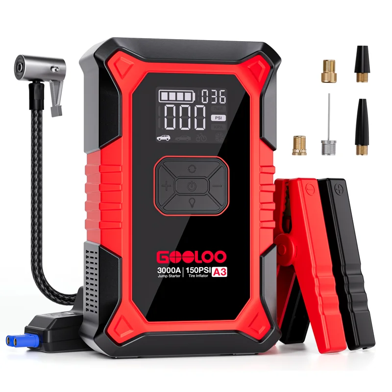 GOOLOO | Booster de démarrage essence 9 L et diesel 6,5 L, compresseur 150 PSI