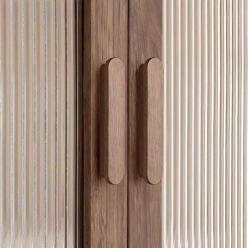 Poignée de meuble ultra plate en bois couleur noyer
