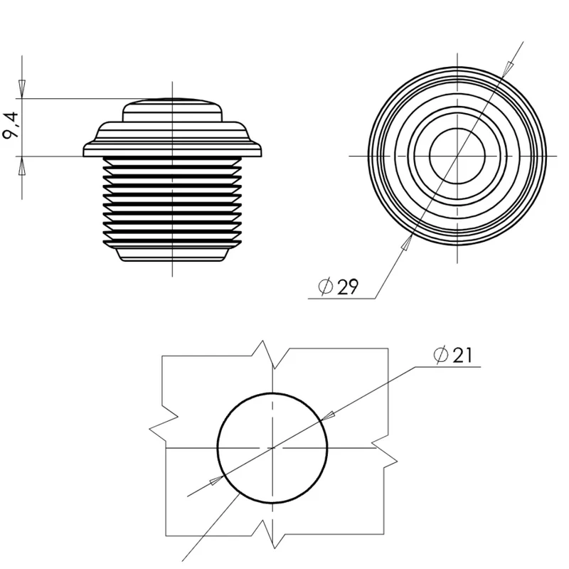 Feu de position rond à poussoir Strands, petit modèle, type bouton, joint plat