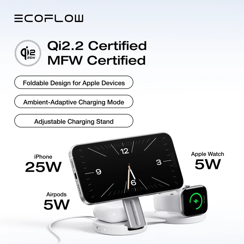 EcoFlow RAPID Mag Qi2.2 Wireless Charging Station (3-in-1 Foldable)