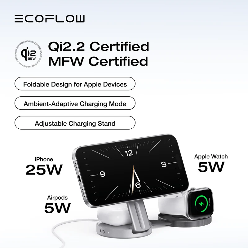 EcoFlow RAPID Mag Qi2.2 Wireless Charging Station (3-in-1 Foldable)