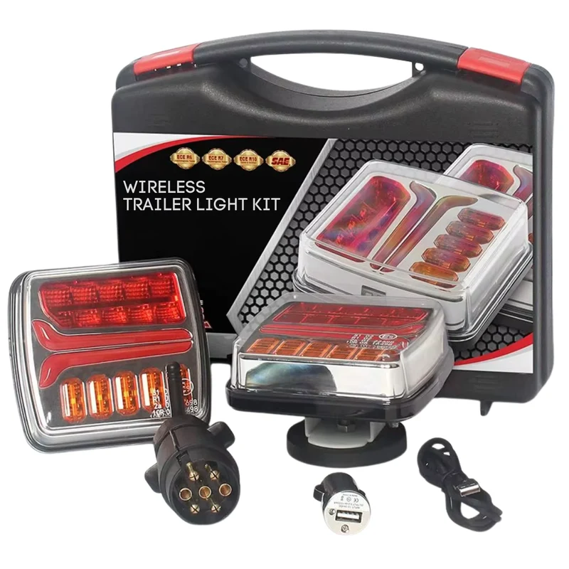 Kit d'éclairage sans fil 12 V pour remorque, fixation magnétique / connecteur 7 broches