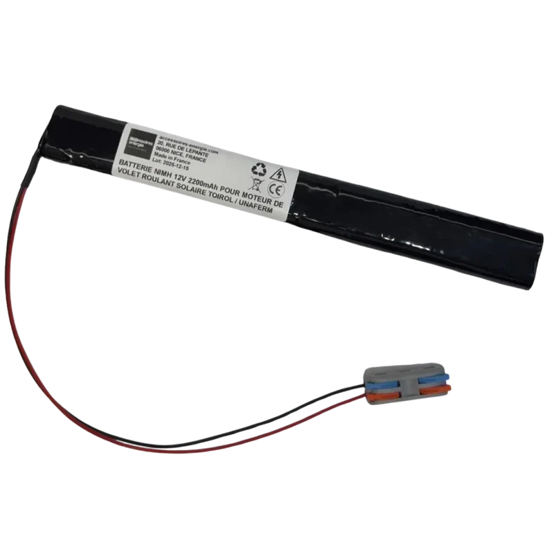 Batterie NiMH 12V 2200mAh pour moteur de volet roulant solaire TOIROL / UNAFERM – Sans connecteur