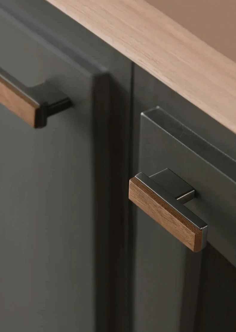 Poignée de Meuble en Bois de noyer & Gris anthracite
