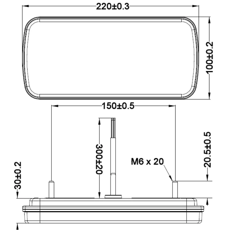 Feu de remorque rectangulaire à LED avec feu stop, feu arrière, clignotant et réflecteur