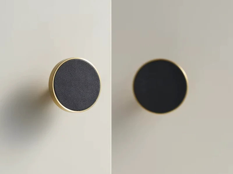 Poignée de meuble Laiton doré & Cuir Noir