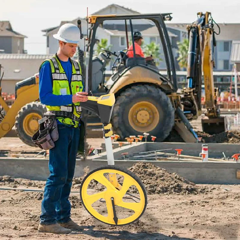 Pro Grade Digital Measuring Wheel With Backlit LCD Display And Memory Storage Tracks Distances Up To 99999 Feet No Fuss With A Fold Away Handle Ideal For Surveying Construction And Landscaping Jobs
