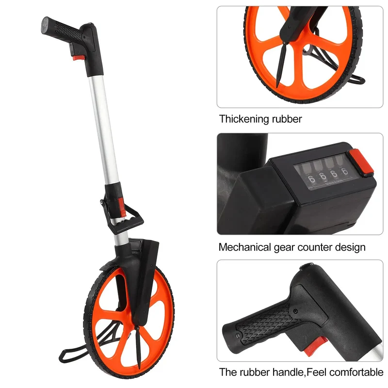 Heavy Duty Mechanical Measuring Wheel With No Fuss Zero Reset And Solid Brake For Slick Rolling On Concrete Or Dirt Trails Durable Aluminum Build For Straight Shot Land Survey Jobs And Yard Work