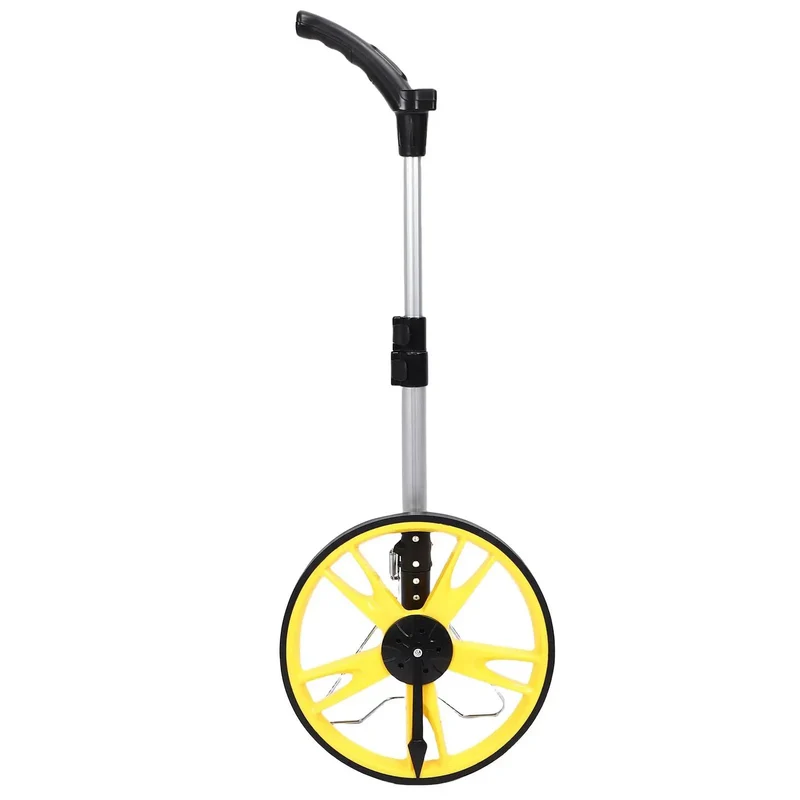 Digital Measuring Wheel With Telescopic Handle For Contractors And Surveyors Showing Straight Up Exact Readings Switching Between Metric And Imperial Units Tough As Nails Aluminum Frame Slick Rolling Rubber Digital Display