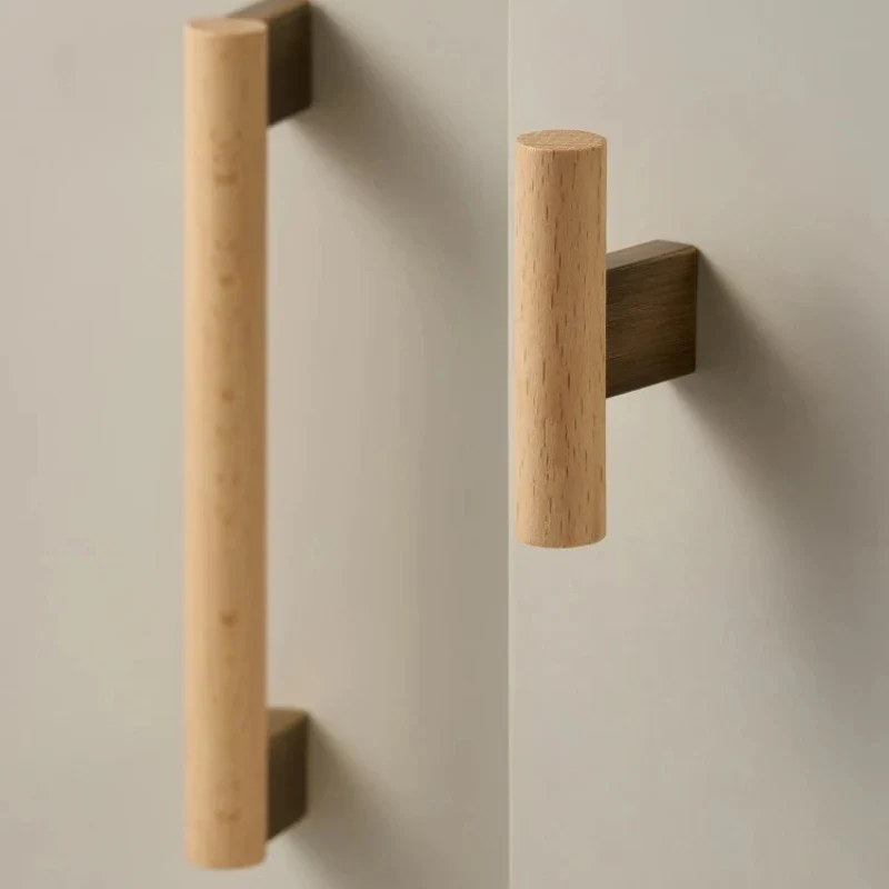 Poignée de meuble en bois & bronze brossé