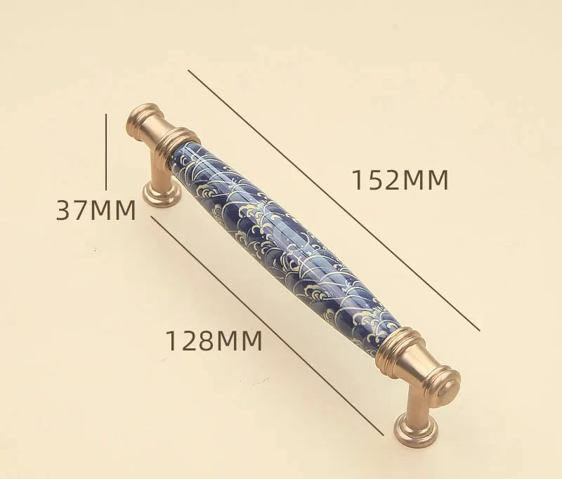 Poignée de meuble en céramique bleue