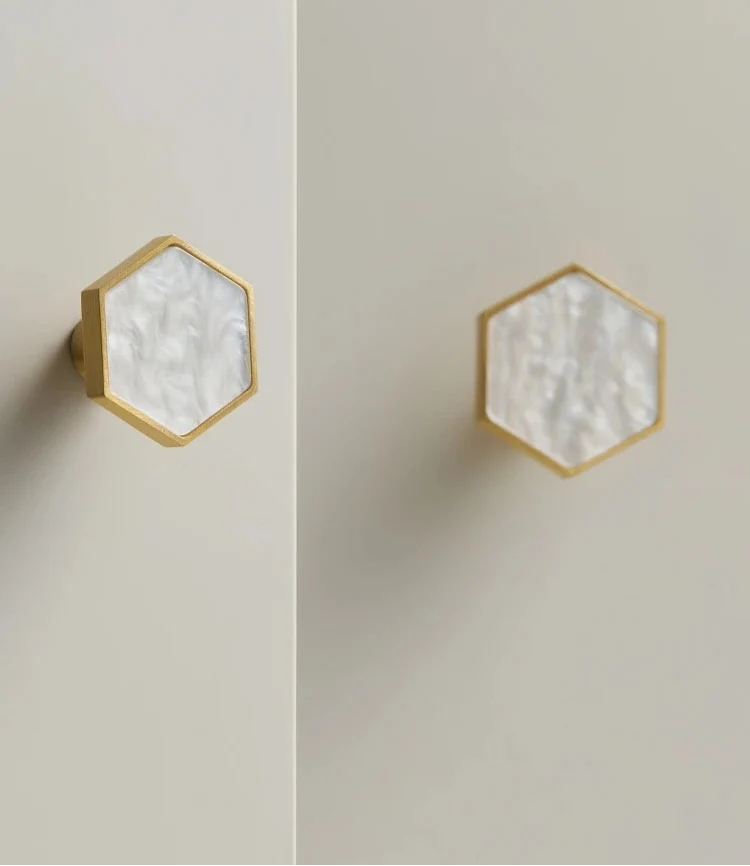 Bouton de meuble naturel Blanc effet marbre