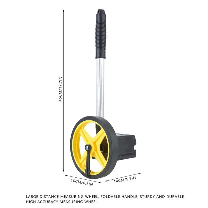 Precision Measuring Wheel With Telescopic Handle And Thick Anti Skid Tpr Roller Boasts Hella Durable Build Delivers Dead On Readings Up To 9999 Point 9 Meters For Land Surveys