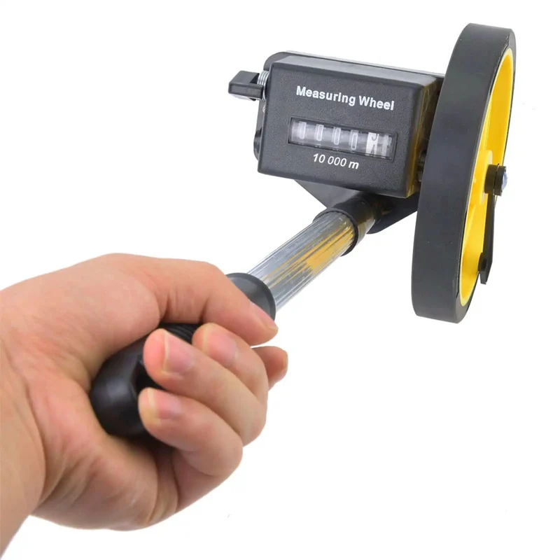 Precision Measuring Wheel With Telescopic Handle And Thick Anti Skid Tpr Roller Boasts Hella Durable Build Delivers Dead On Readings Up To 9999 Point 9 Meters For Land Surveys