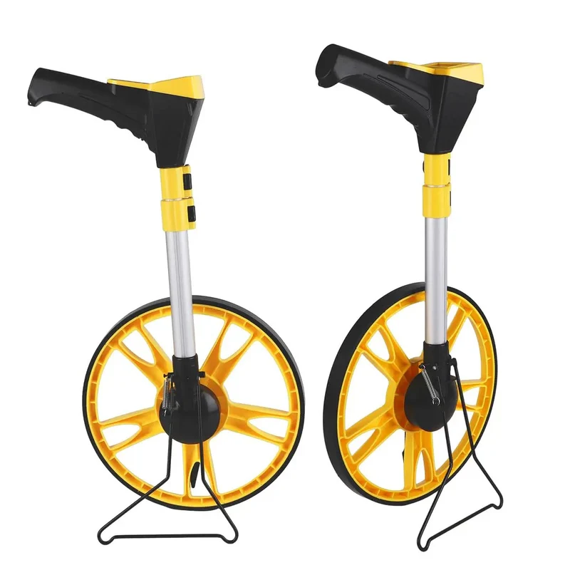 No Fuss Digital Measuring Wheel With Reinforced Grip And Backlit Display That Tallies Feet Or Meters Using Fast Memory Lock To Keep Your Rough Build Site Layout Tight As A Drum From Start To Finish