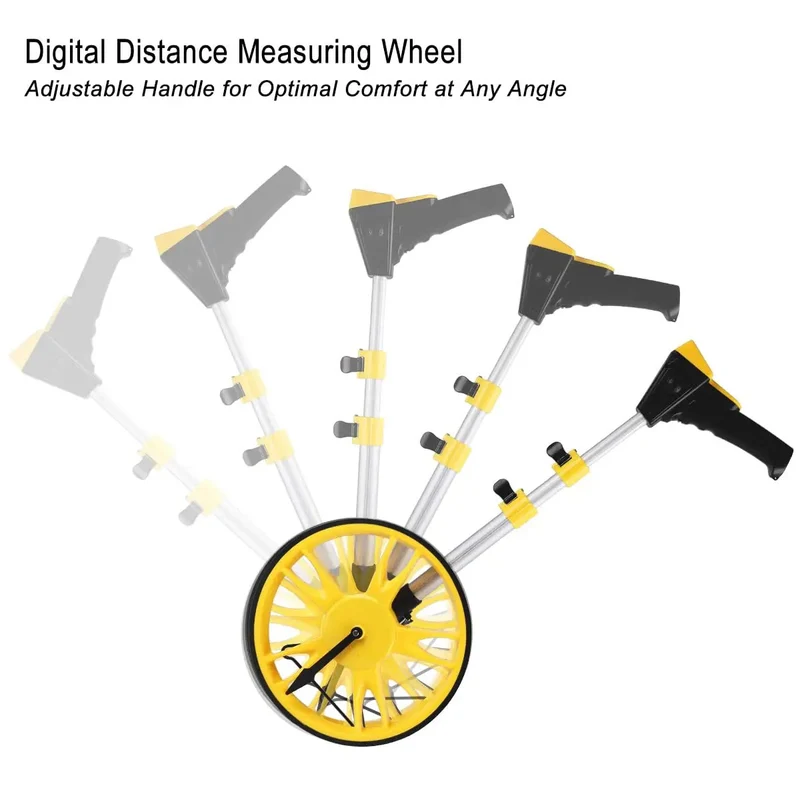 No Fuss Digital Measuring Wheel With Reinforced Grip And Backlit Display That Tallies Feet Or Meters Using Fast Memory Lock To Keep Your Rough Build Site Layout Tight As A Drum From Start To Finish