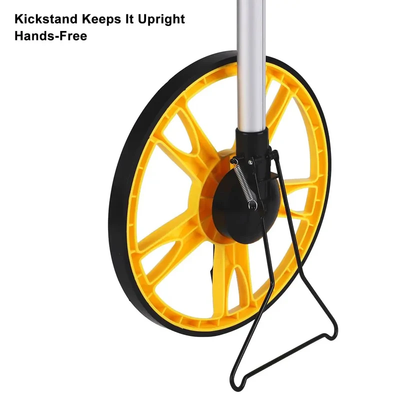 No Fuss Digital Measuring Wheel With Reinforced Grip And Backlit Display That Tallies Feet Or Meters Using Fast Memory Lock To Keep Your Rough Build Site Layout Tight As A Drum From Start To Finish