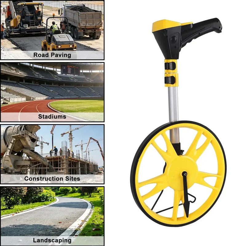 No Fuss Digital Measuring Wheel With Reinforced Grip And Backlit Display That Tallies Feet Or Meters Using Fast Memory Lock To Keep Your Rough Build Site Layout Tight As A Drum From Start To Finish