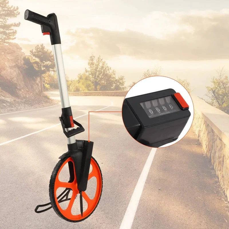 Heavy Duty Measuring Wheel Built Like a Tank With Rugged Aluminum Handle For Land Survey And Construction Counting Yards Feet Reliable Nylon And Polycarbonate Build That Takes a Beating And Keeps On Rolling For Tough Outdoor Jobs Daily
