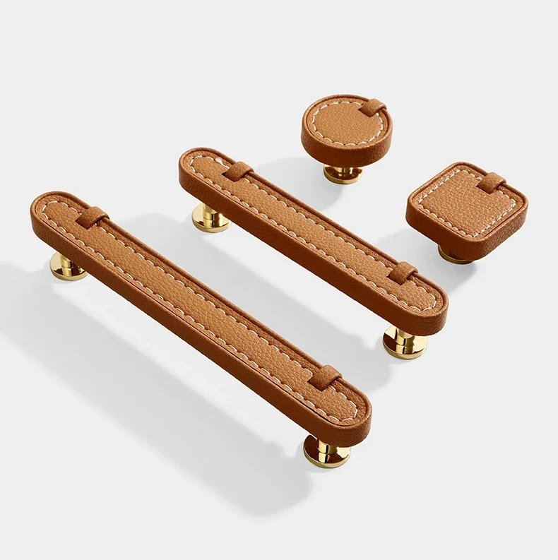 Poignée de porte meuble tiroir en cuir marron