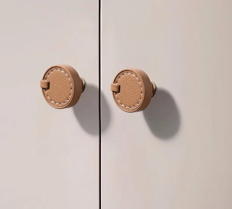 Poignée bouton de meuble en cuir ronde