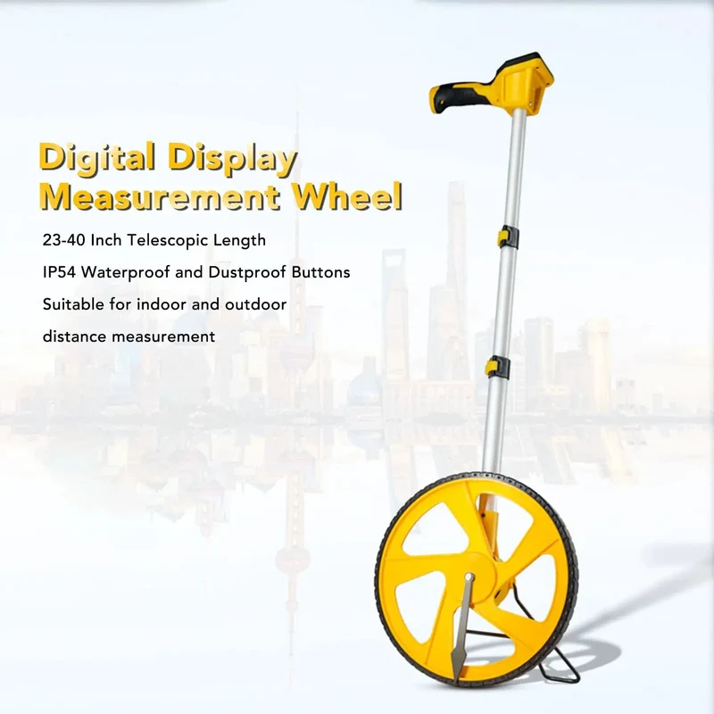 Telescopic Distance Measuring Wheel With Slick Backlit Digital Display And Metric Imperial Conversion Hold Memory Lock For No Sweat Surveying And Property Line Measurements Built Tough