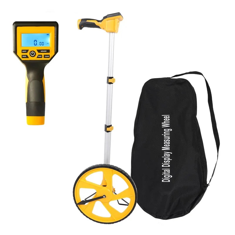 Telescopic Distance Measuring Wheel With Slick Backlit Digital Display And Metric Imperial Conversion Hold Memory Lock For No Sweat Surveying And Property Line Measurements Built Tough