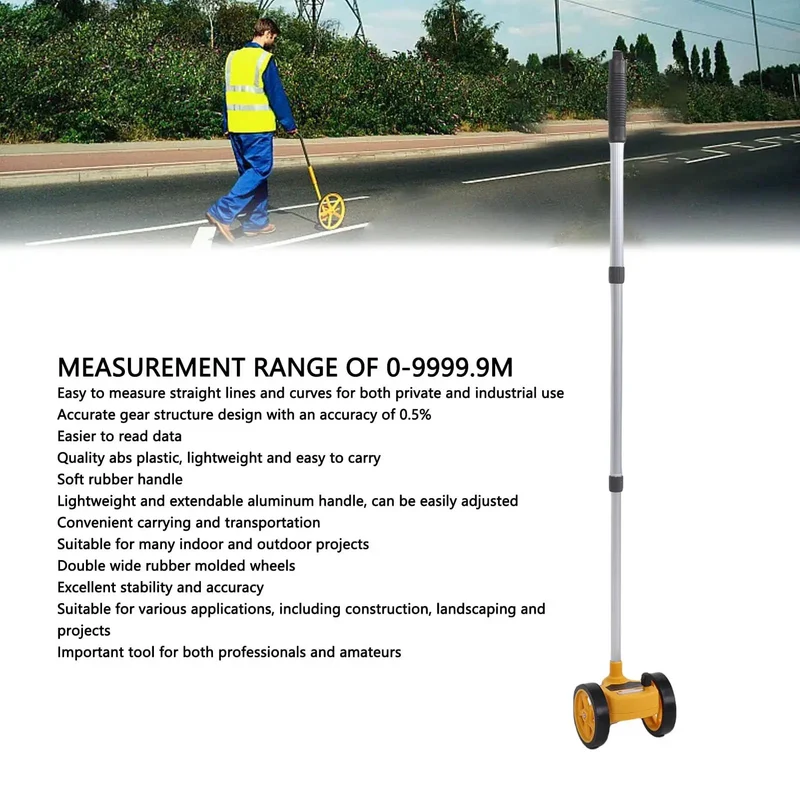 Top Shelf Rolling Measuring Wheel With Extendable Handle And Dead On Numeric Dial For Smooth Yardage Counting And Big Job Site Work That Contractors And Diy Crews Straight Up Swear By Daily