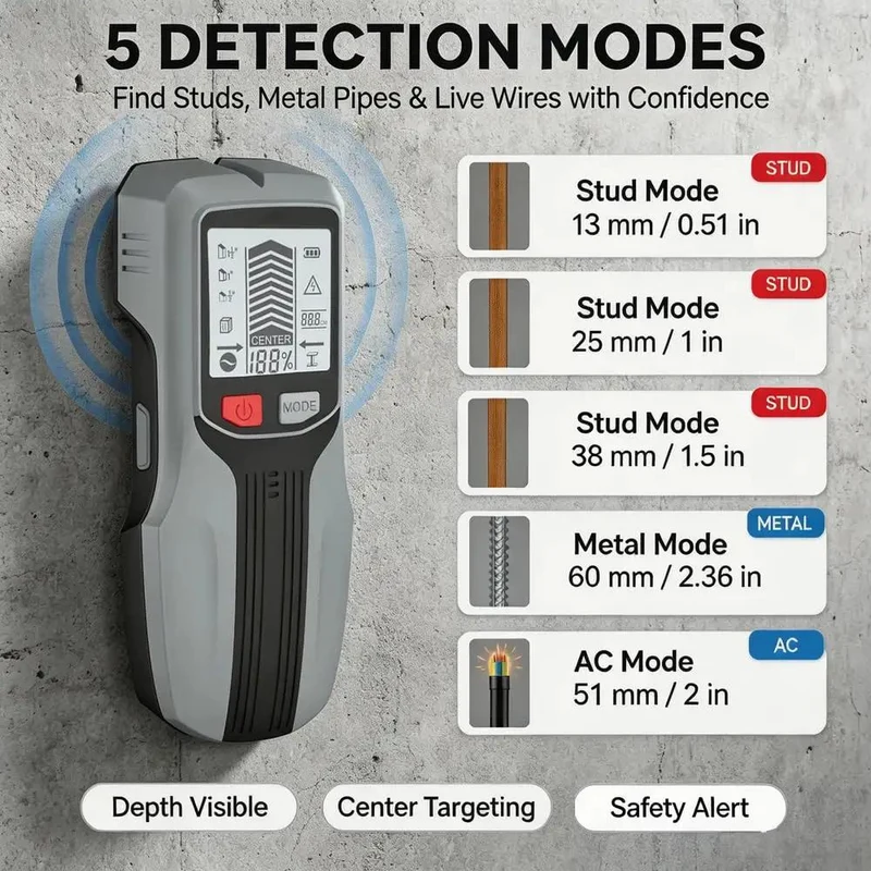 Super Slick Electronic Stud Finder Wall Scanner 5 In 1 Model With Clear Lcd Display Center And Edge Detection Locates Wood Metal Ac Cables And Pipes Fast No Sweat Home Upgrade Sweet Tool