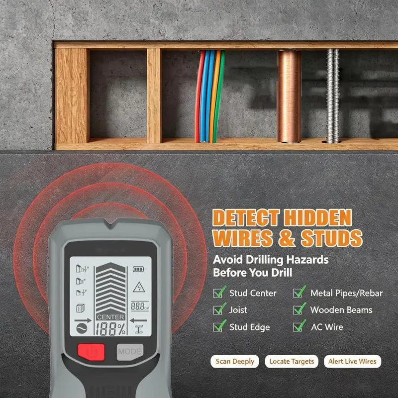 Super Slick Electronic Stud Finder Wall Scanner 5 In 1 Model With Clear Lcd Display Center And Edge Detection Locates Wood Metal Ac Cables And Pipes Fast No Sweat Home Upgrade Sweet Tool