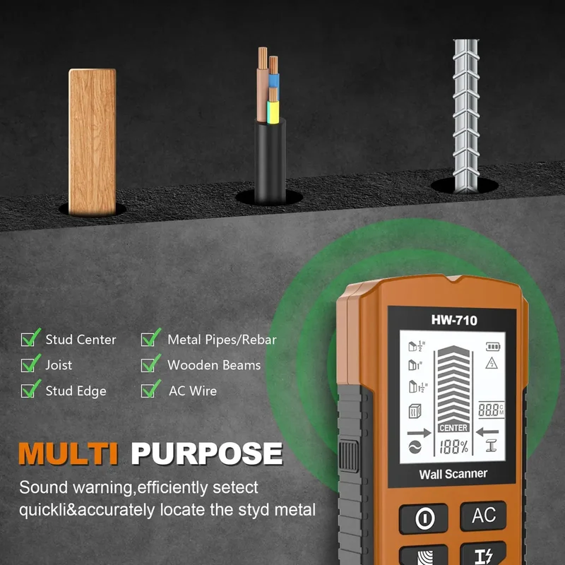 Pro Grade Wall Scanner And Stud Finder With Bright Lcd Display Five Precise Detection Modes For Wood Metal And Live Ac Wire Cable Tracing Helps You Nail Down Hidden Pipes Fast And Skip The Guesswork