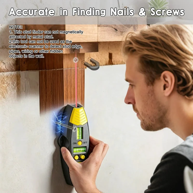 Heavy Duty 3 In 1 Magnetic Stud Finder With Integrated Laser Wall Scanner And Portable Leveler Featuring Dead Sure Grip Pins For Zero Mess Diy Renovations
