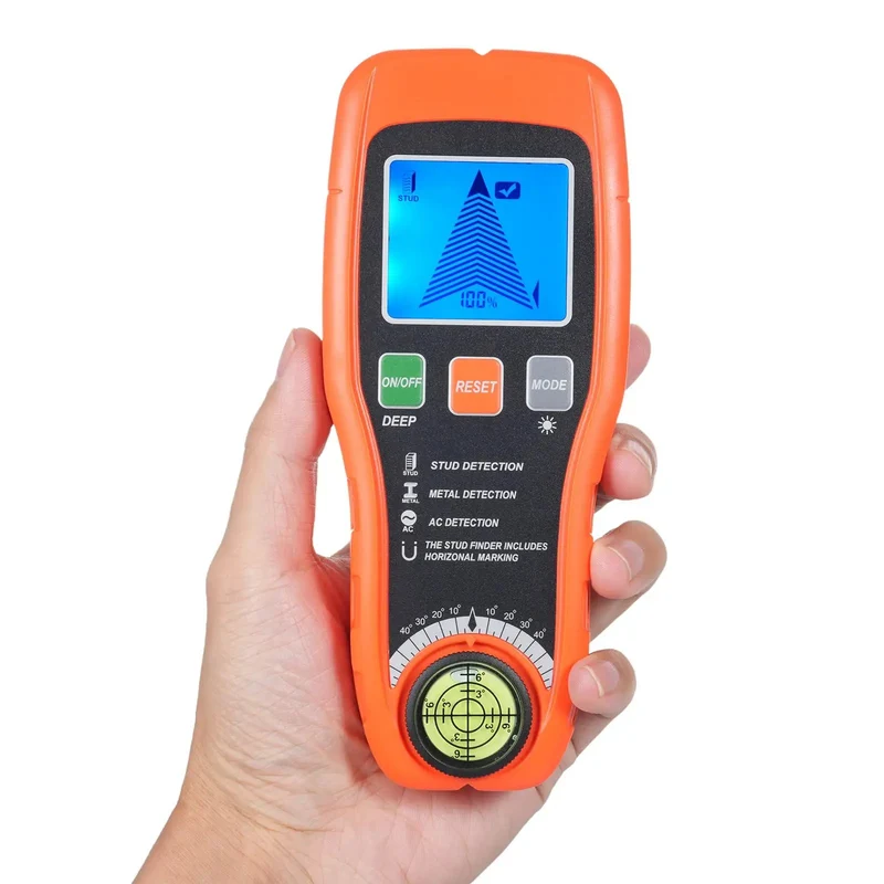 Premium 5 In 1 Electronic Stud Finder Wall Scanner With Bright Lcd Display To Spot Wood Metal Live AC Wires Pipes And Joists Dead On Target For Diy Contractors And Homeowners Making A No Sweat Shelf Install