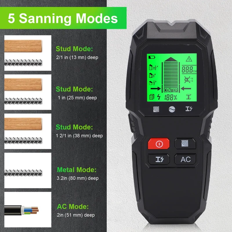 5 In 1 Wall Scanner And Multi Functional Stud Finder With Bright Lcd Readout For Smoothly Catching Wood Ac Wiring Metal Cables Joists Inside Drywall Delivers Hassle Free Depth Mapping And Zero Guesswork Drilling Accuracy For Quick Installations