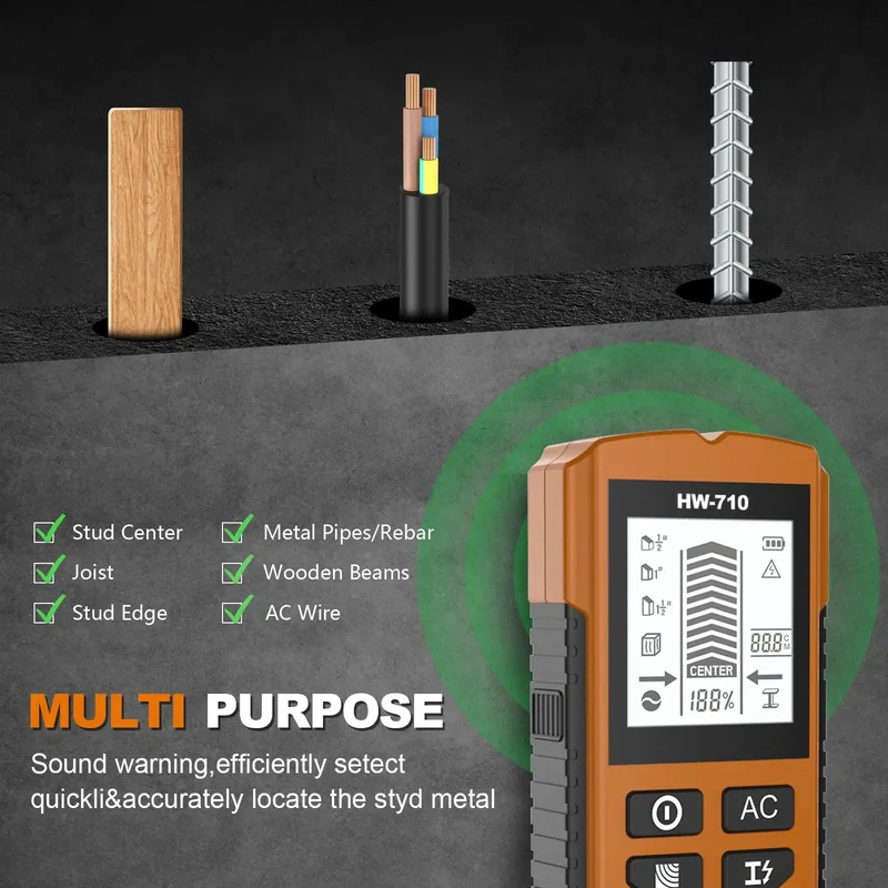 Knockout 5 In 1 Wall Scanner Stud Finder With Auto Calibration And LCD Screen Locates Wood Nails Metal And Live Voltage Fast Lightweight Handheld Tool For Drywall And Home Reno Jobs