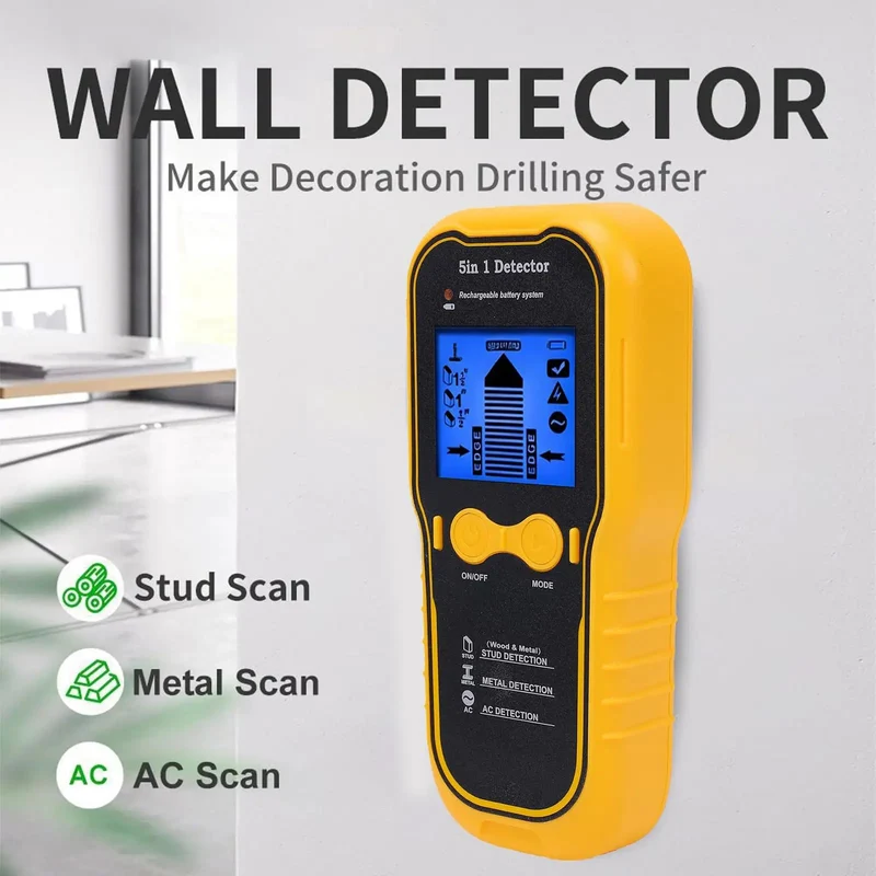 5 In 1 Wall Detector Stud Finder With Deep Target Scan And Metal Detection Plus Live Wire Ac Cable Warning Featuring Ultra High Sensitivity Sensor For Nailed It Precision Wherever You Mount And Turning Any DIY Task Into A Big Flex With Zero Sweat
