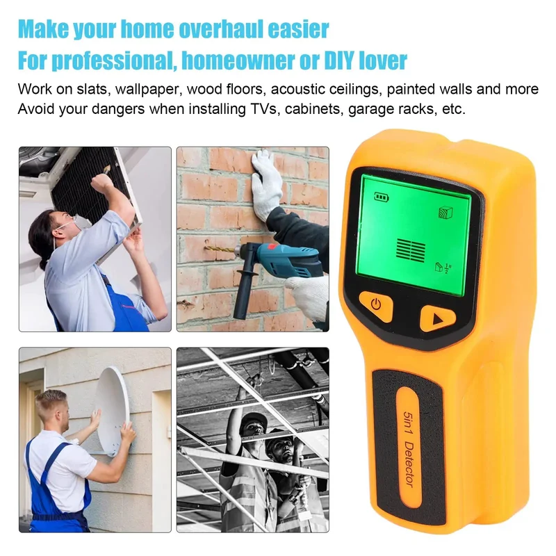 5 In 1 Stud Finder Wall Scanner Uses Advanced Sensor Tech To Quickly Pinpoint Wood Beams Metal Nails And Live Wires So You Can Mount TVs And Cabinets Without Breaking A Sweat On Your Next Home Project With An Easy Read LCD Display And High Visibility