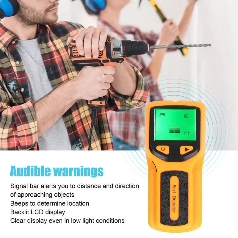 5 In 1 Stud Finder Wall Scanner Uses Advanced Sensor Tech To Quickly Pinpoint Wood Beams Metal Nails And Live Wires So You Can Mount TVs And Cabinets Without Breaking A Sweat On Your Next Home Project With An Easy Read LCD Display And High Visibility