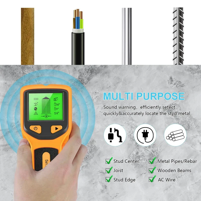 5 In 1 Stud Finder Wall Scanner Uses Advanced Sensor Tech To Quickly Pinpoint Wood Beams Metal Nails And Live Wires So You Can Mount TVs And Cabinets Without Breaking A Sweat On Your Next Home Project With An Easy Read LCD Display And High Visibility