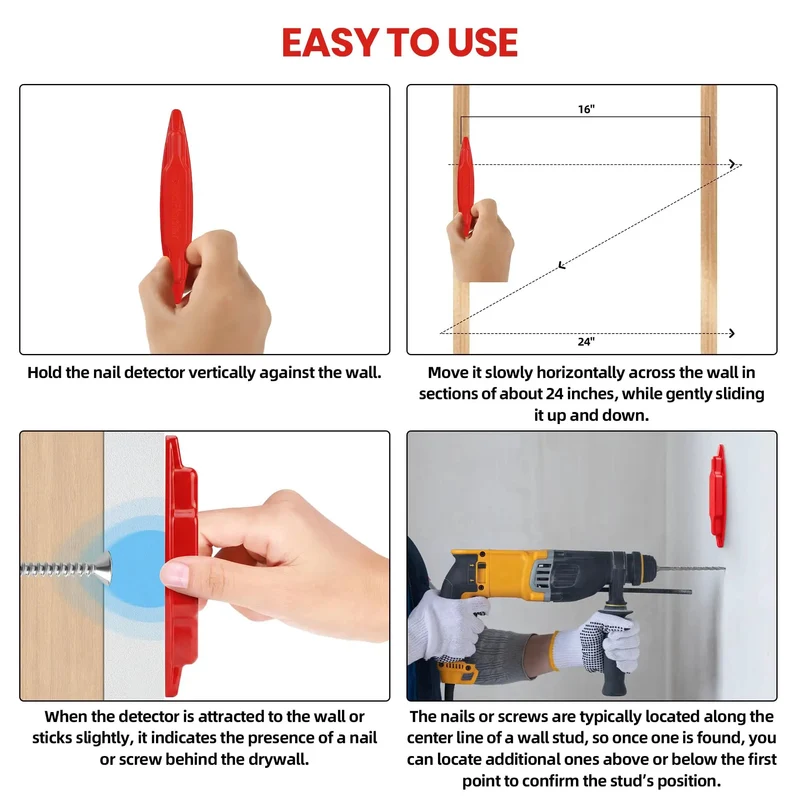 4 Pack Magnetic Stud Finder Wall Scanner Battery Free Drywall Detector Hits The Spot Every Time Locating Screws And Nails With Ease Keeps You From Drilling Blind Spots Red