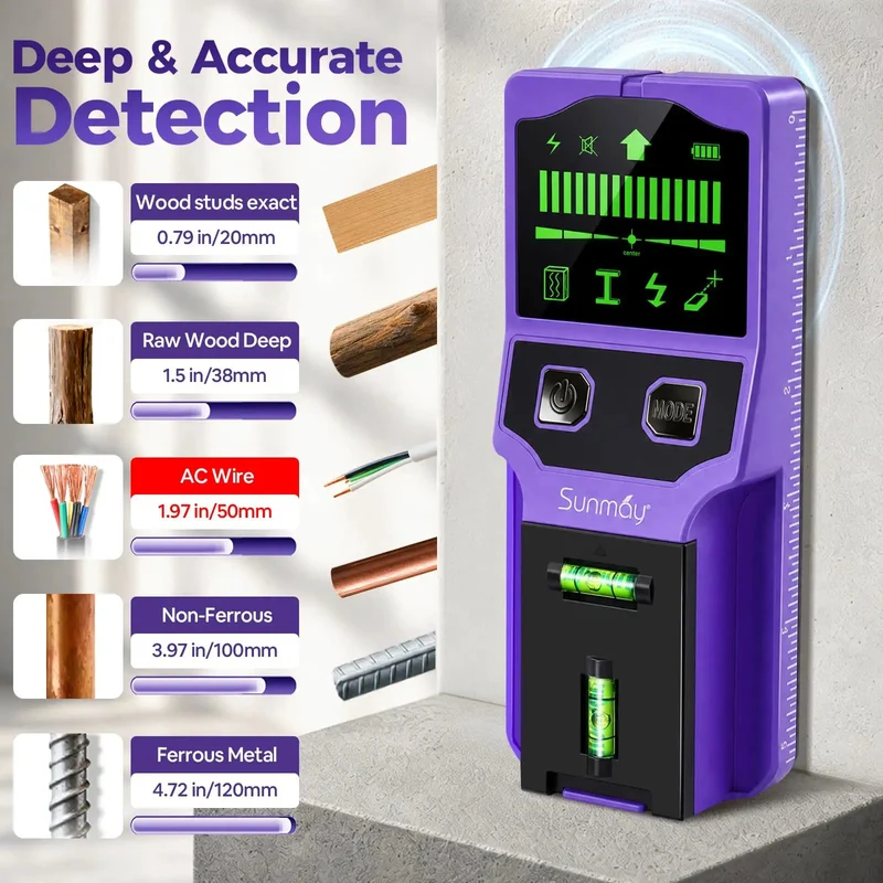 Pro Grade Heavy Duty 7-In-1 Stud Finder Wall Scanner With Auto Calibration Laser Level Cross Line Projector For Finding Wood Studs Metal Pipes Live Electrical Wires And Rebar In Drywall Ceilings