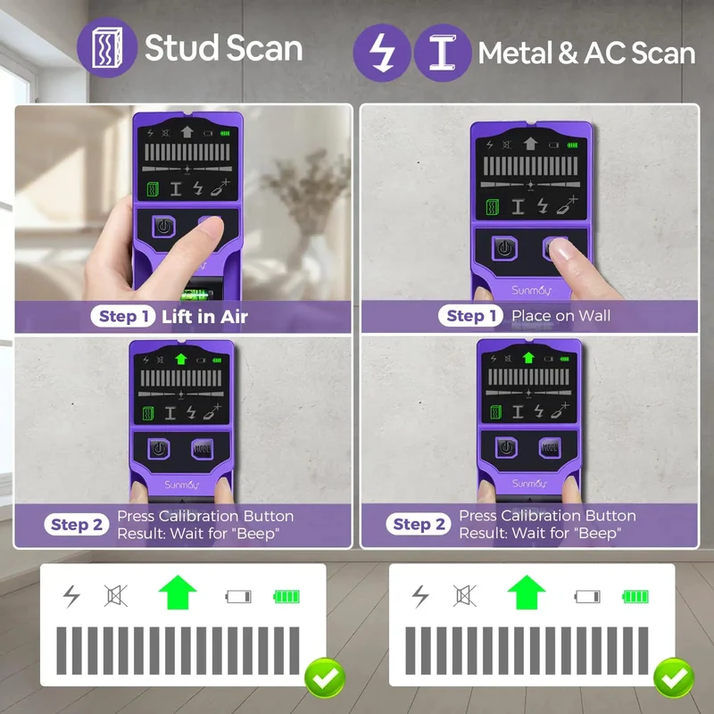 Pro Grade Heavy Duty 7-In-1 Stud Finder Wall Scanner With Auto Calibration Laser Level Cross Line Projector For Finding Wood Studs Metal Pipes Live Electrical Wires And Rebar In Drywall Ceilings