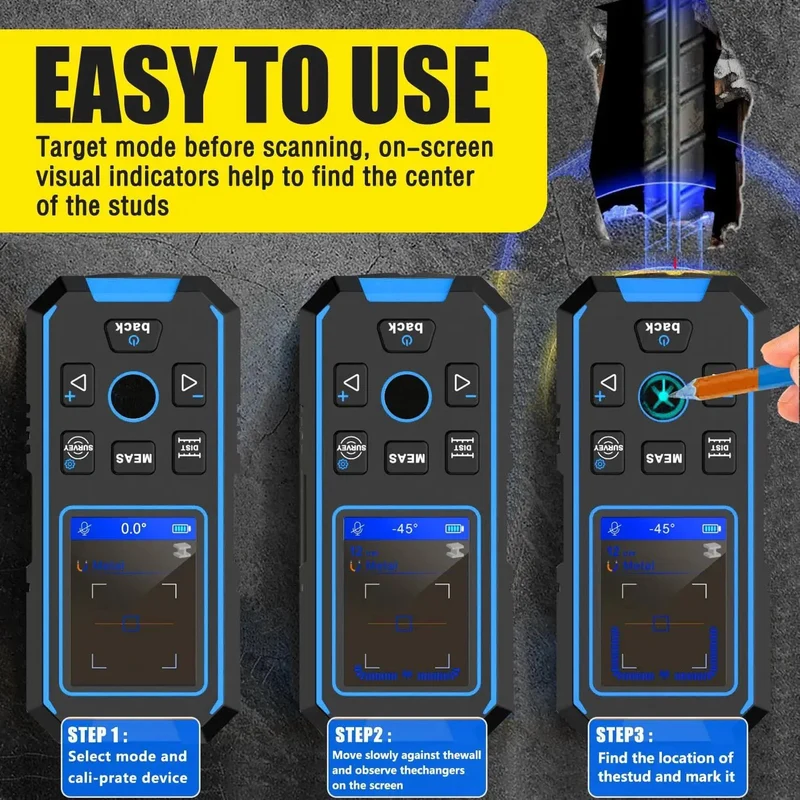 Rock Solid Four In One Wall Stud Finder Scanner With Rechargeable Battery For Dead Nuts Accurate Scanning Of Wooden Studs AC Live Wires And Hidden Metal Hardware Zero Sweat For Any Pro Handyman Job