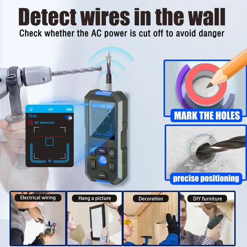 Rock Solid Four In One Wall Stud Finder Scanner With Rechargeable Battery For Dead Nuts Accurate Scanning Of Wooden Studs AC Live Wires And Hidden Metal Hardware Zero Sweat For Any Pro Handyman Job