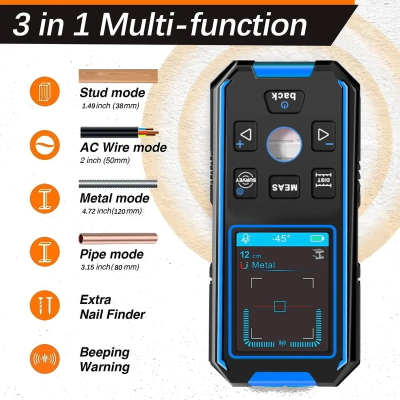 Rock Solid Four In One Wall Stud Finder Scanner With Rechargeable Battery For Dead Nuts Accurate Scanning Of Wooden Studs AC Live Wires And Hidden Metal Hardware Zero Sweat For Any Pro Handyman Job