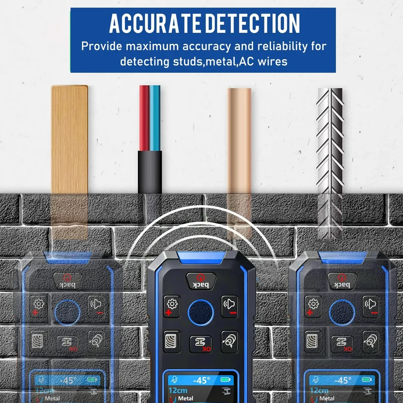 Rock Solid Four In One Wall Stud Finder Scanner With Rechargeable Battery For Dead Nuts Accurate Scanning Of Wooden Studs AC Live Wires And Hidden Metal Hardware Zero Sweat For Any Pro Handyman Job